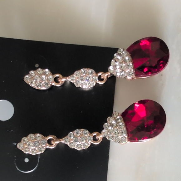 Saks Fifth Avenue Ruby Red and Gold Crystal Earrings - Picture 4 of 4